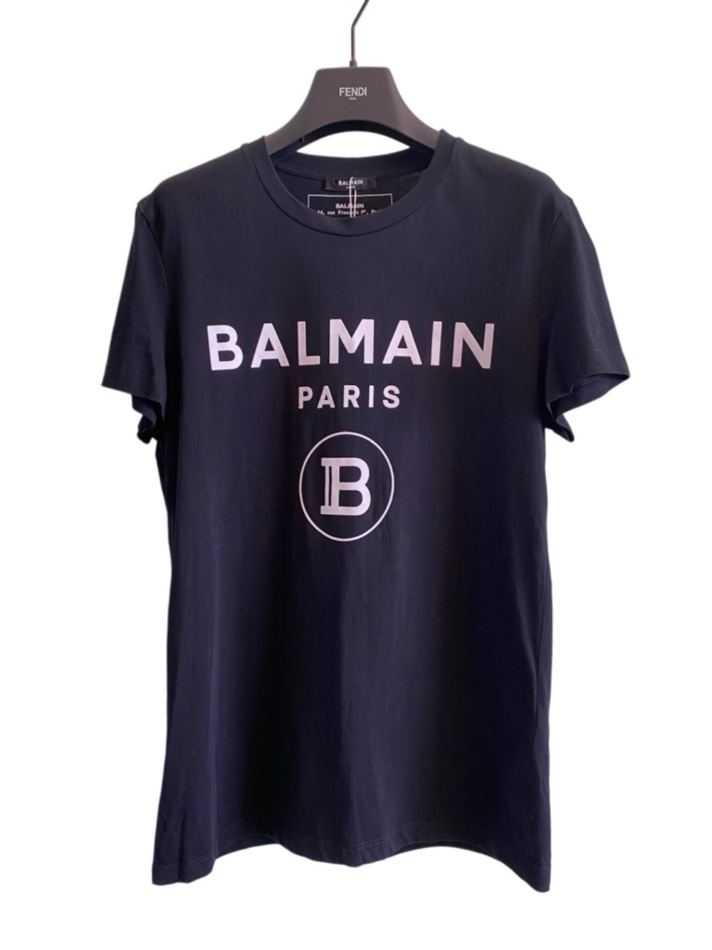🚩steal Balmain Black Tee with White Logo Print